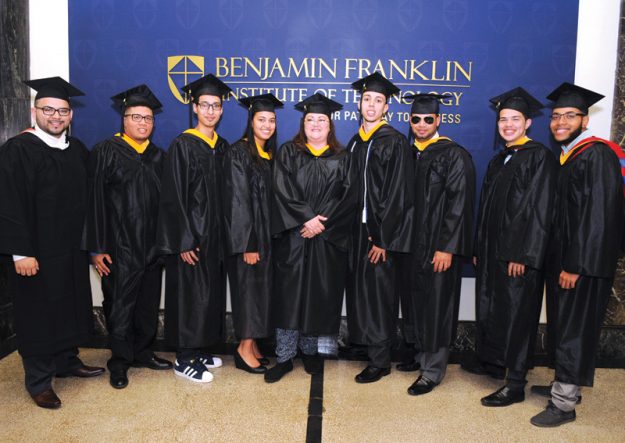 Proud Latino Grads: Marvin Casasola, BFIT Admissions Recruiter, Elias Lopez Jr., Biomedical Engineering Technology, Anthony Hernandez, Automotive Technology, Gregoria Ruiz, Health Information Technology, Rosalyn Parrilla, Health Information Technology, Kenny Rodriguez, Automotive Technology, Magna Cum Laude, Evel Almonte, Mechanical Engineering Technology, Anderson Centeno, Computer Technology, Kenny Casado, Computer Technology.