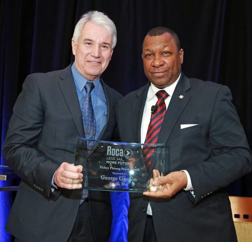 San Fran District Attorney George Gascón delivered the keynote address acknowledging that the current criminal justice system needs to be held accountable as much as the people it punishes. Pictured here with Suffolk County Sheriff Steve Tompkins.