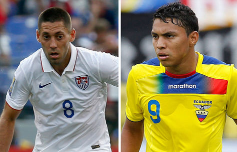 Clint Dempsey de EEUU y Jefferson Montero de Ecuador.