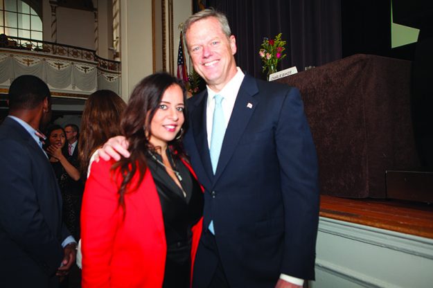 María Vasallo, Senior Manager, Marketing, Communications and Public Relations of Cambridge College with Governor Charlie Baker.