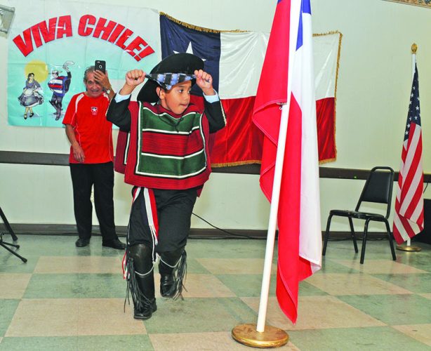 El pequeño Dante Gell realizando el homenaje a la bandera.