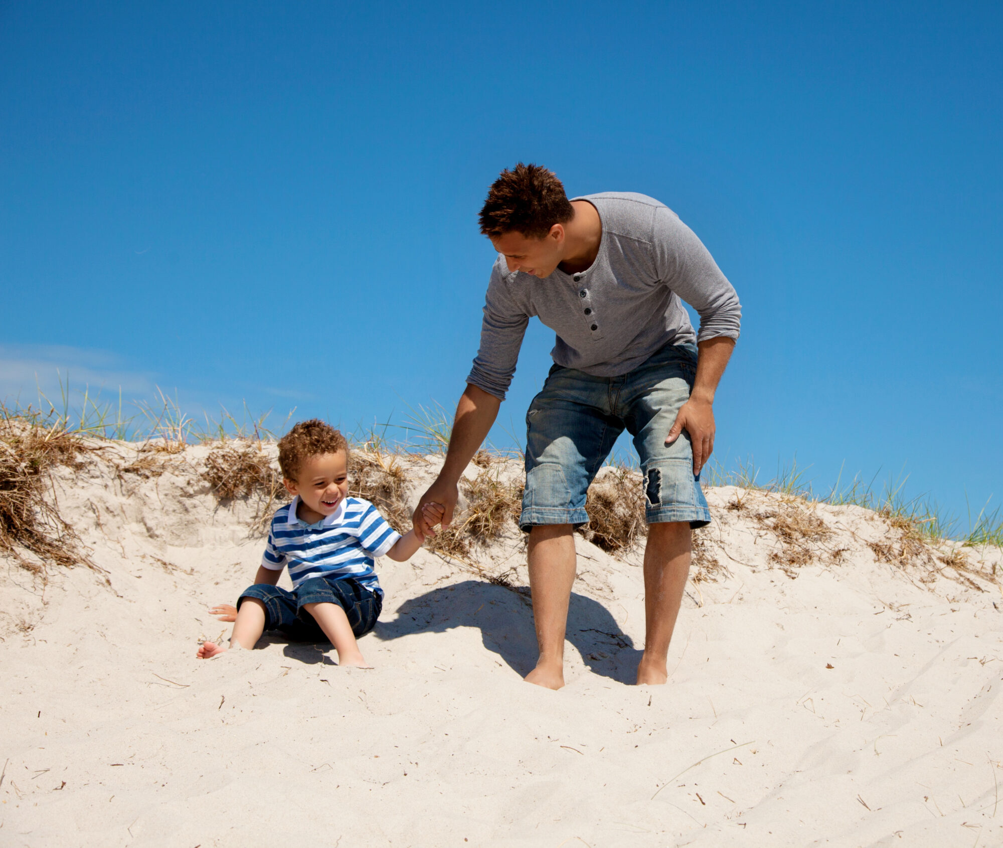 Dad and Son Enjoying and Having Fun