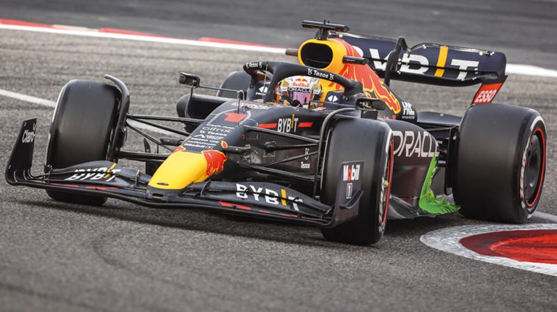 01 VERSTAPPEN Max (nld), Red Bull Racing RB18, action during the Formula 1 Aramco pre-season testing prior the 2022 FIA Formula One World Championship, on the Bahrain International Circuit, from March 10 to 12, 2022 in Sakhir, Bahrain (Photo by Diederik Van Der Laan/DPPI/LiveMedia/NurPhoto)<br /> NO USE FRANCE. NO USE GERMANY. NO USE HUNGARY. NO USE CHINA. NO USE SPAIN.NO USE FRANCE