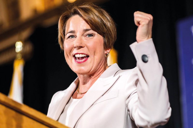 Photo of Maura Healey giving a speech