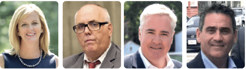 Concejales de Boston Erin Murphy, Ed Flynn, Michael Flaherty y Frank Baker