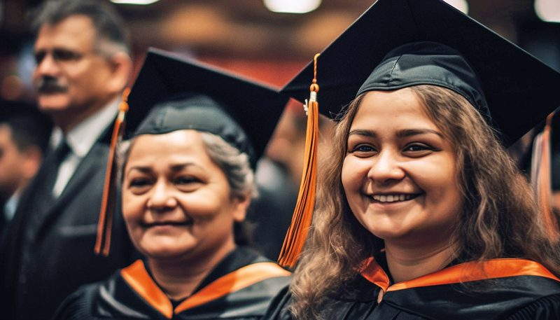 Group of smiling young adults celebrate graduation success 