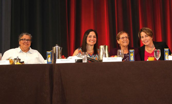 All female headtable: In this photo: Grace Moreno, Executive Director of LGBT Chamber of Commerce; Yuisa Perez, Chief People Officer for Museum of Science; Ana Andino, Lifetime Achievement Recipient.
