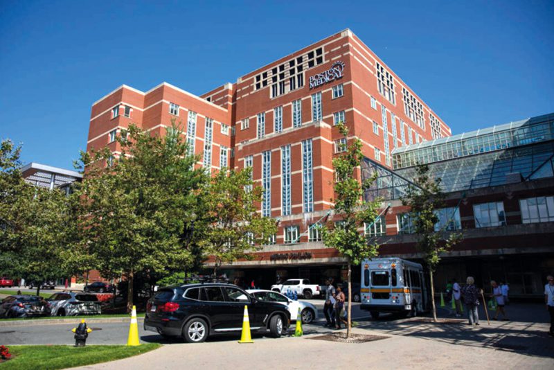 The Boston Medical Center, seen from Harrison Ave. in Boston.